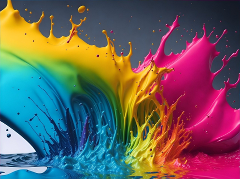 Blue, yellow and pink paint splashing