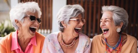 Three senior women laughing