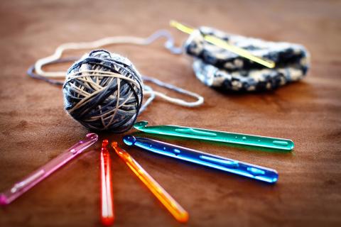 Crochet hooks and ball of yarn