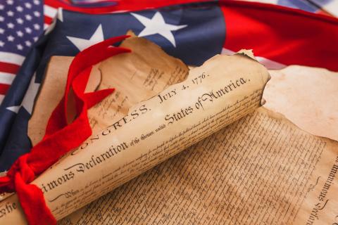 American flag with Declaration of Independence