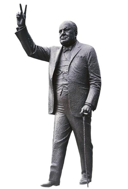 Statue of Winston Churchill giving victory sign