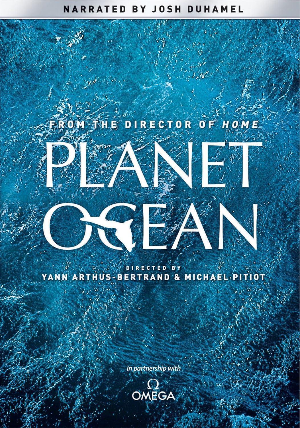 DVD cover for Planet Ocean -- white lettering on a background of blue water